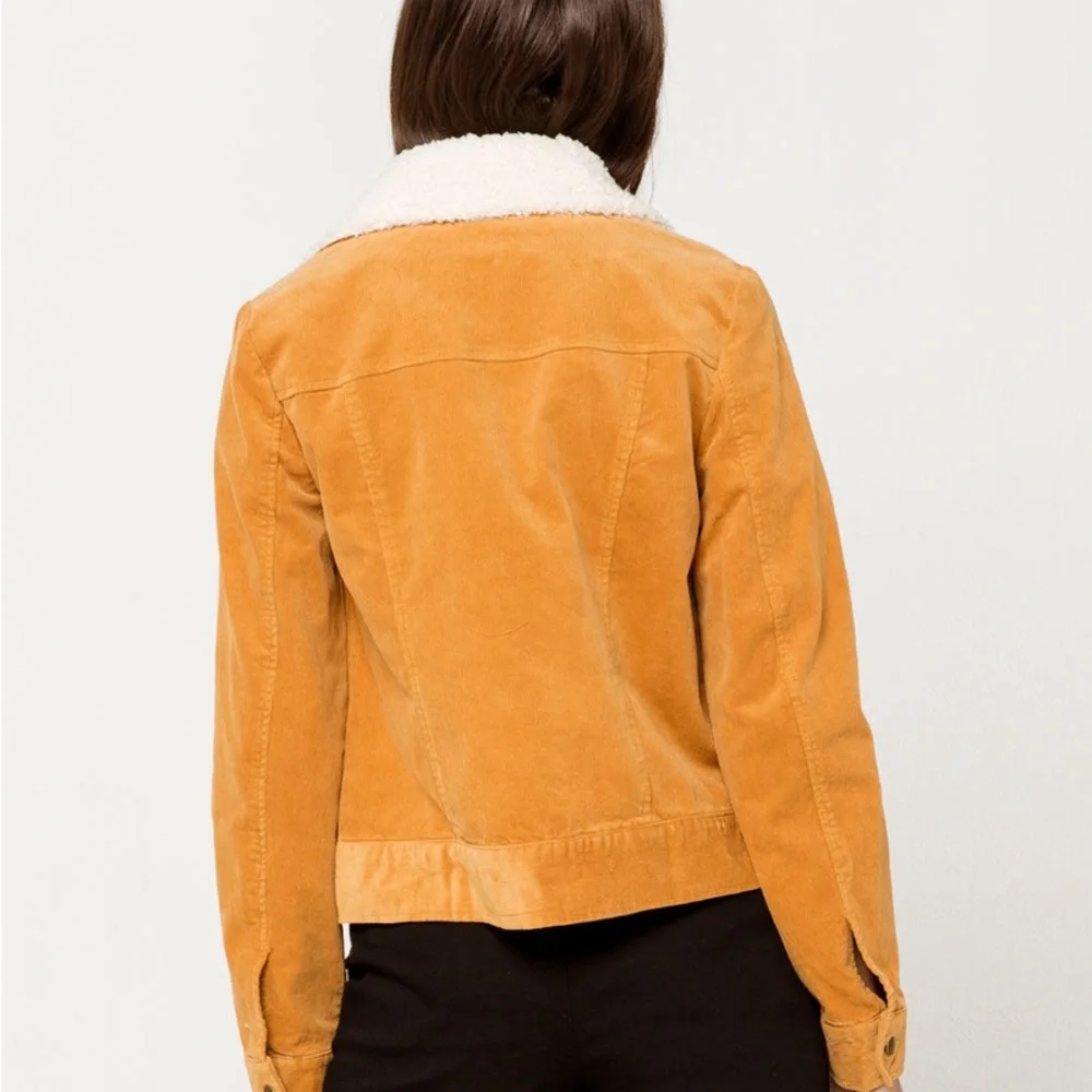 Burnt Orange Corduroy Fleece Lined Sherpa Mustard Button Jacket Forever 21 Sz S - Picture 5 of 5